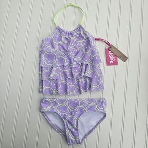 NEW Justice Ruffled Purple Lime Green Kids Swim Set Size 5/6